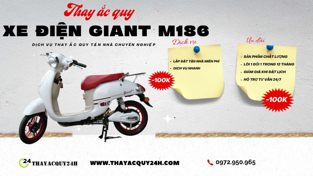 Thay ắc quy xe máy điện M186 Giant