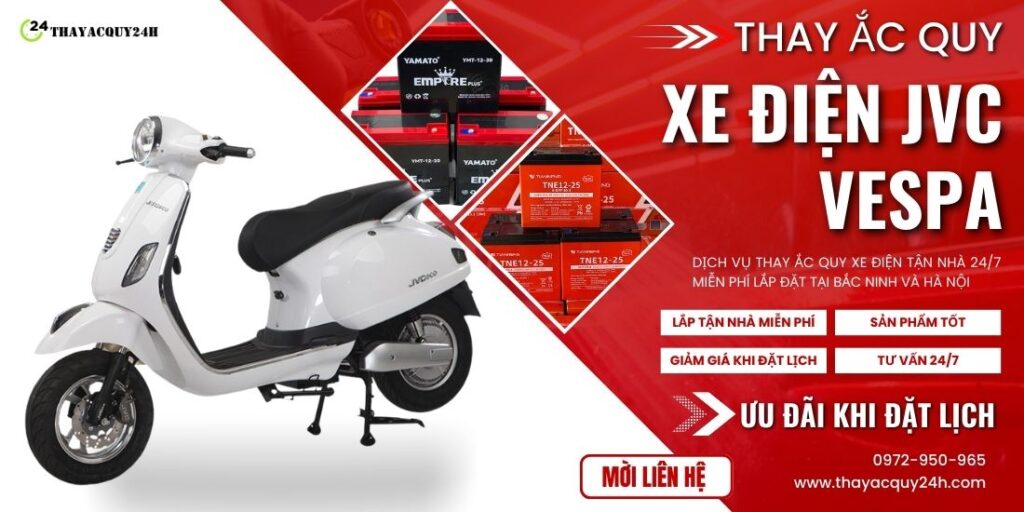 Thay ắc quy xe máy điện JVC Vespa