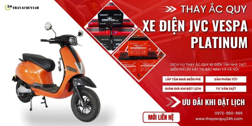 Thay ắc quy xe máy điện JVC Vespa Platinum